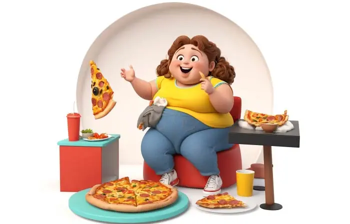 Girl Eating Fast Food 3D Cartoon Graphic Illustration image